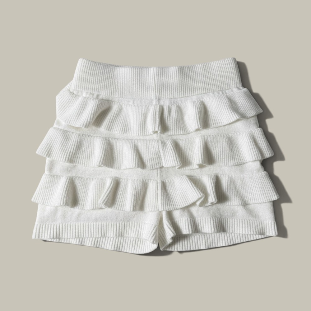 Fadedrose Ruffle Knit Shorts Womens S White Tiered Ribbed Loungewear
